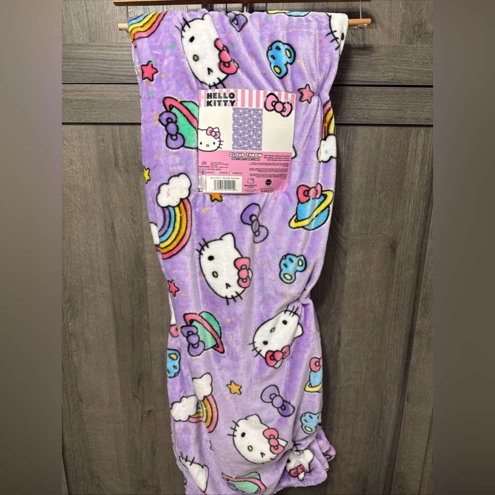 New Hello Kitty We Bow Together Purple Plush 60 x 70 Throw Blanket With Tag